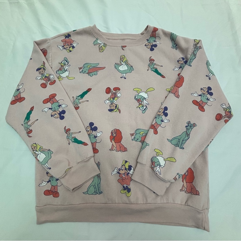 Juniors Disney Character Print Pink Sweatshirt size L 11/13
